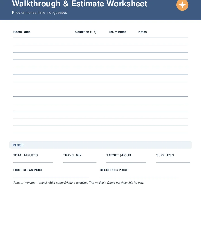 Walkthrough & Estimate Worksheet page from the Cleaning Business Client Forms Pack