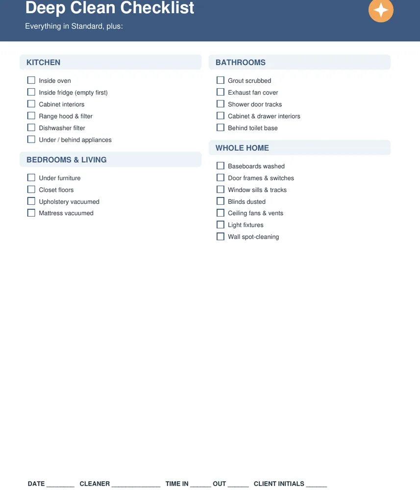 Page from the free Room-by-Room Cleaning Checklists