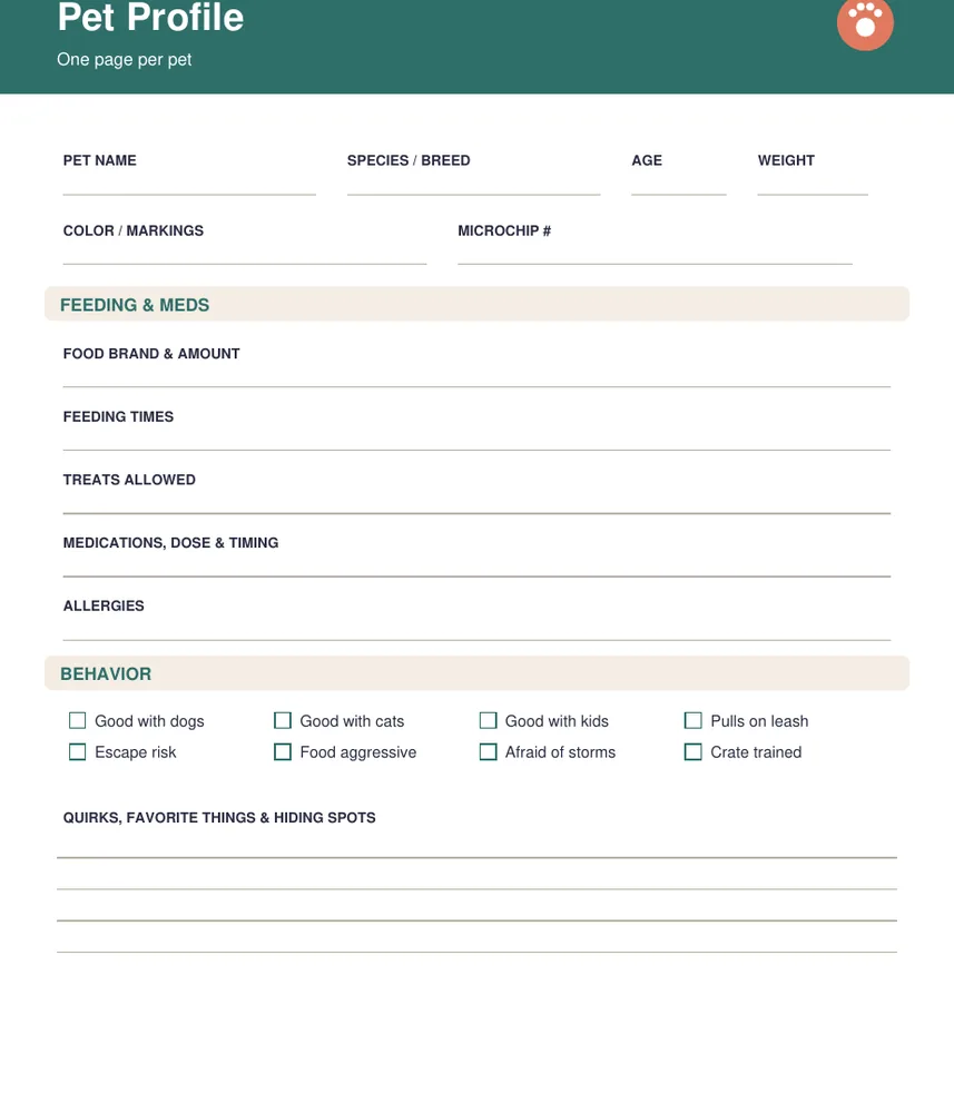 Pages from the Pet Sitter Client Onboarding Pack